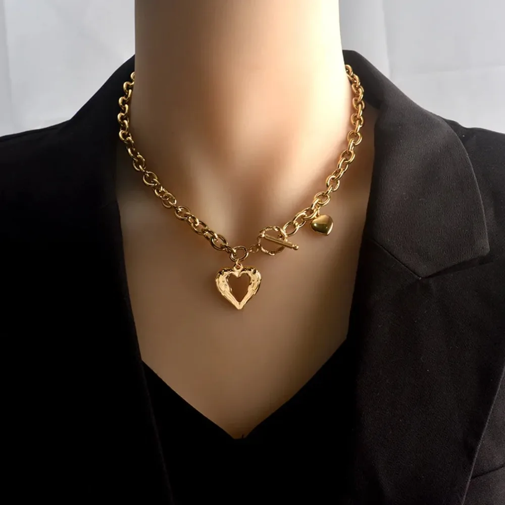 South Korea Simple Fashion Niche Love OT Buckle Pendant Necklace Female Temperament Collarbone Chain Wedding Party Jewelry Gifts