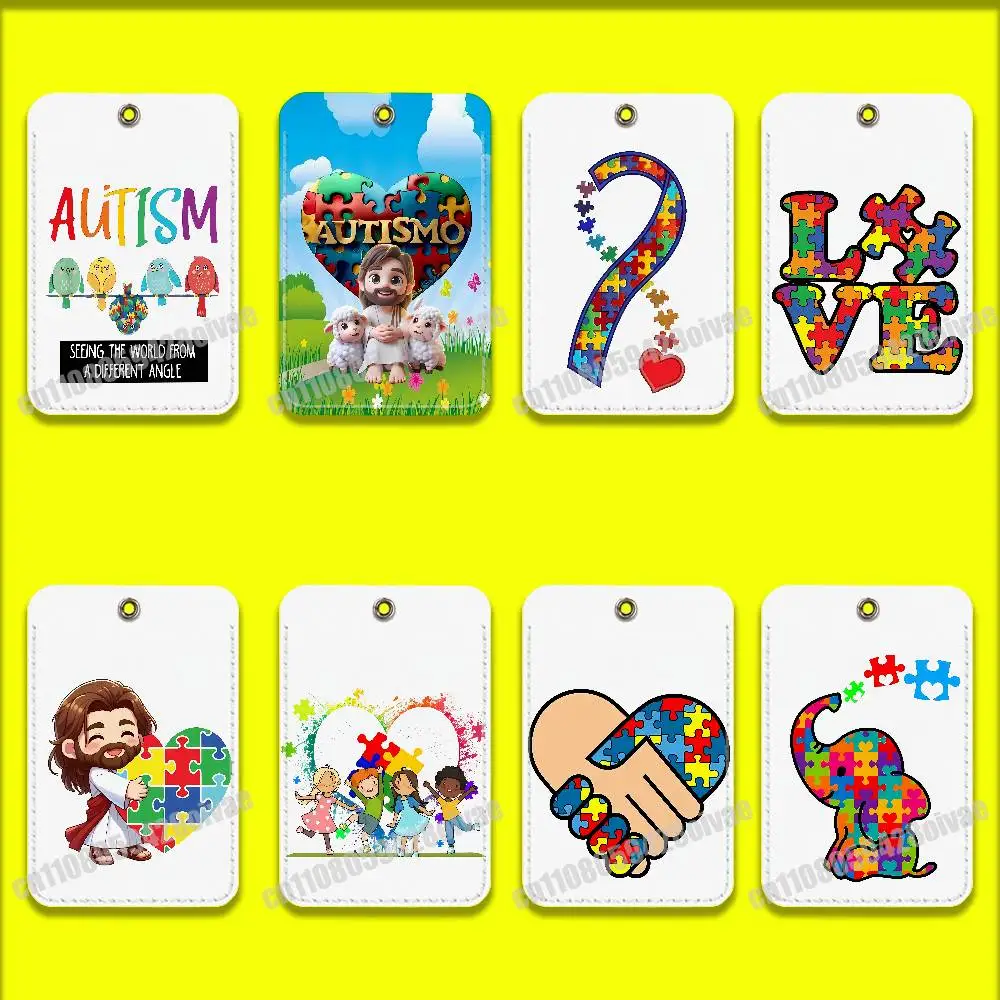 イエス自閉症サポートパズル ID クリップ用クレジット銀行アクセスウォーターカードホルダーカバー装飾バッグキーホルダー