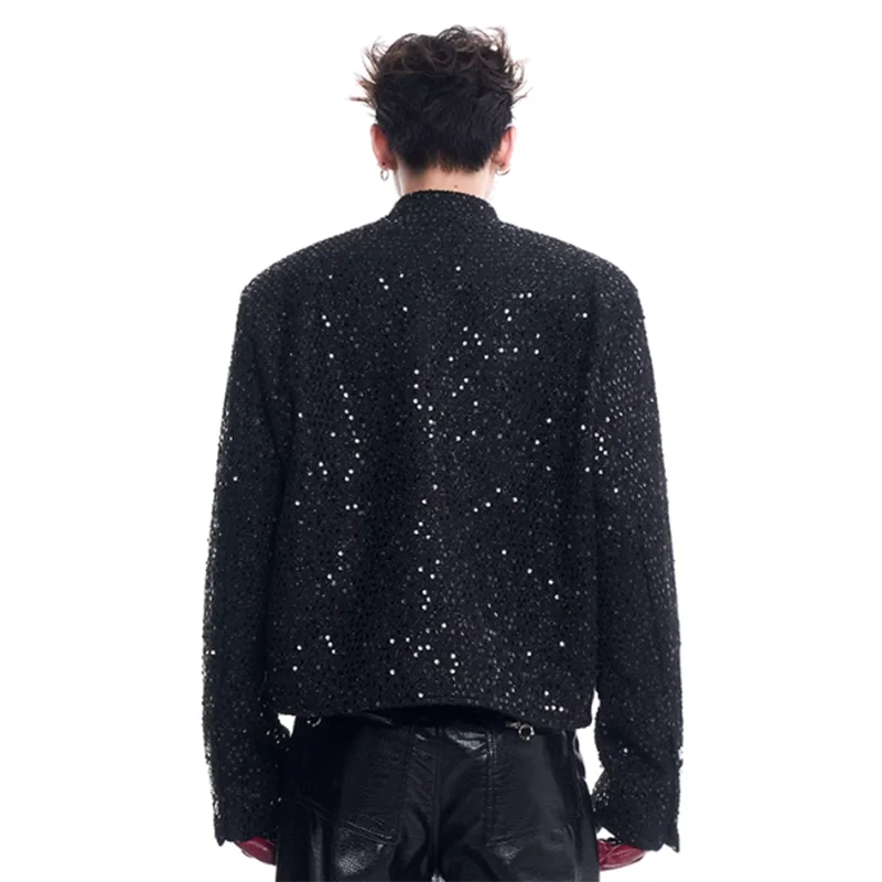 FEWQ Winter Sequin Decoration Men\'s Jacket Loose Fashionable Long Sleeve Zipper Design Male Top 2024 New Fashion Tide 24E2408