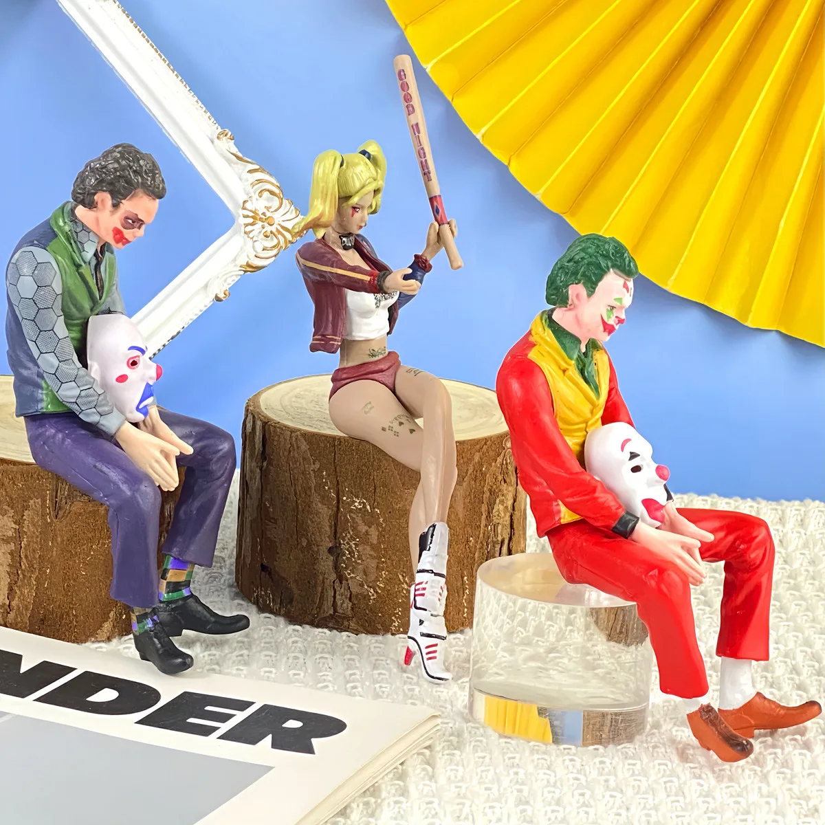 3pcs/set Anime The clown Harley Quinn sitting posture Action Figure PVC Model Toys doll Car Decoration Desk Decor Gifts view 4