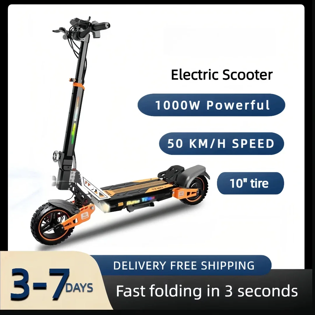 Trottinette Électrique  1000W, Batterie 48V 20.8Ah, 55 km Autonomie, Pliable, Pneus 10" Tout-Terrain, Freins à Disque