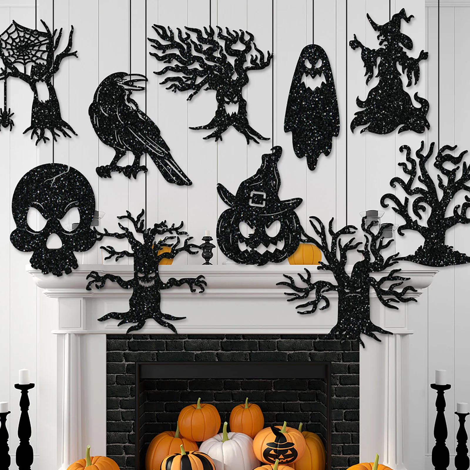 Halloween Home Decoration 2024 Hanging Ornaments Halloween Party Bar Decoration Pumpkin Hanging Stain Glass Hummingbird Window