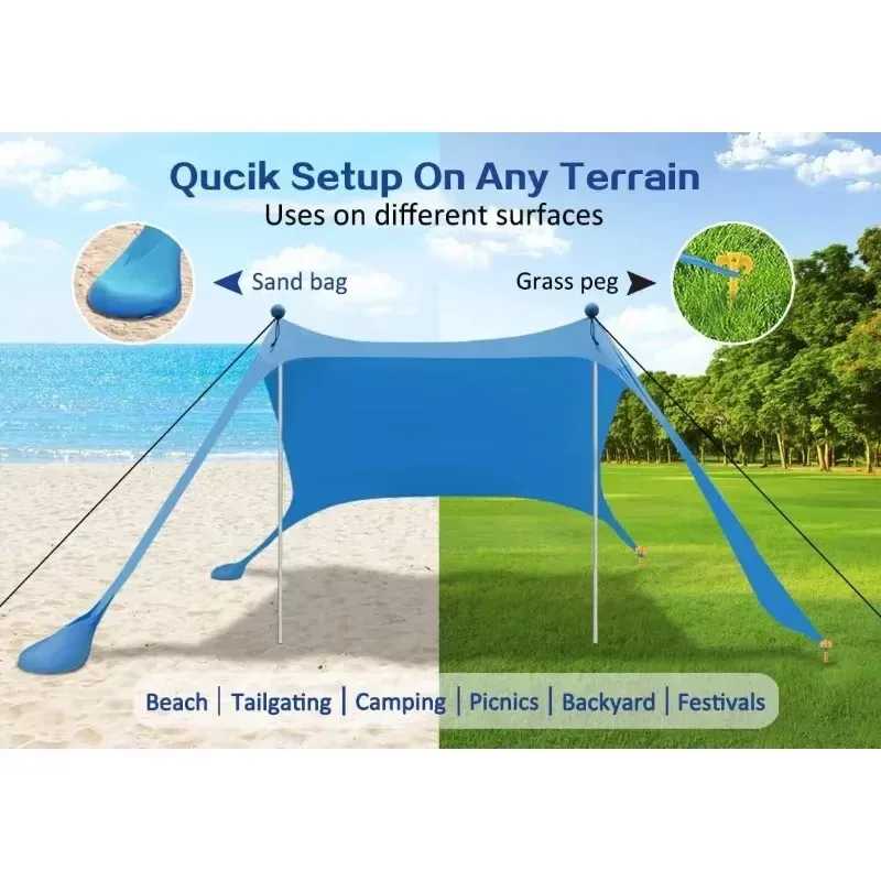 Camping Tent Windproof Pop Up Awning Outdoor Beach Sun Shade UV Ultralight Beach Canopy Tents For Camping Fishing Picnics image 2