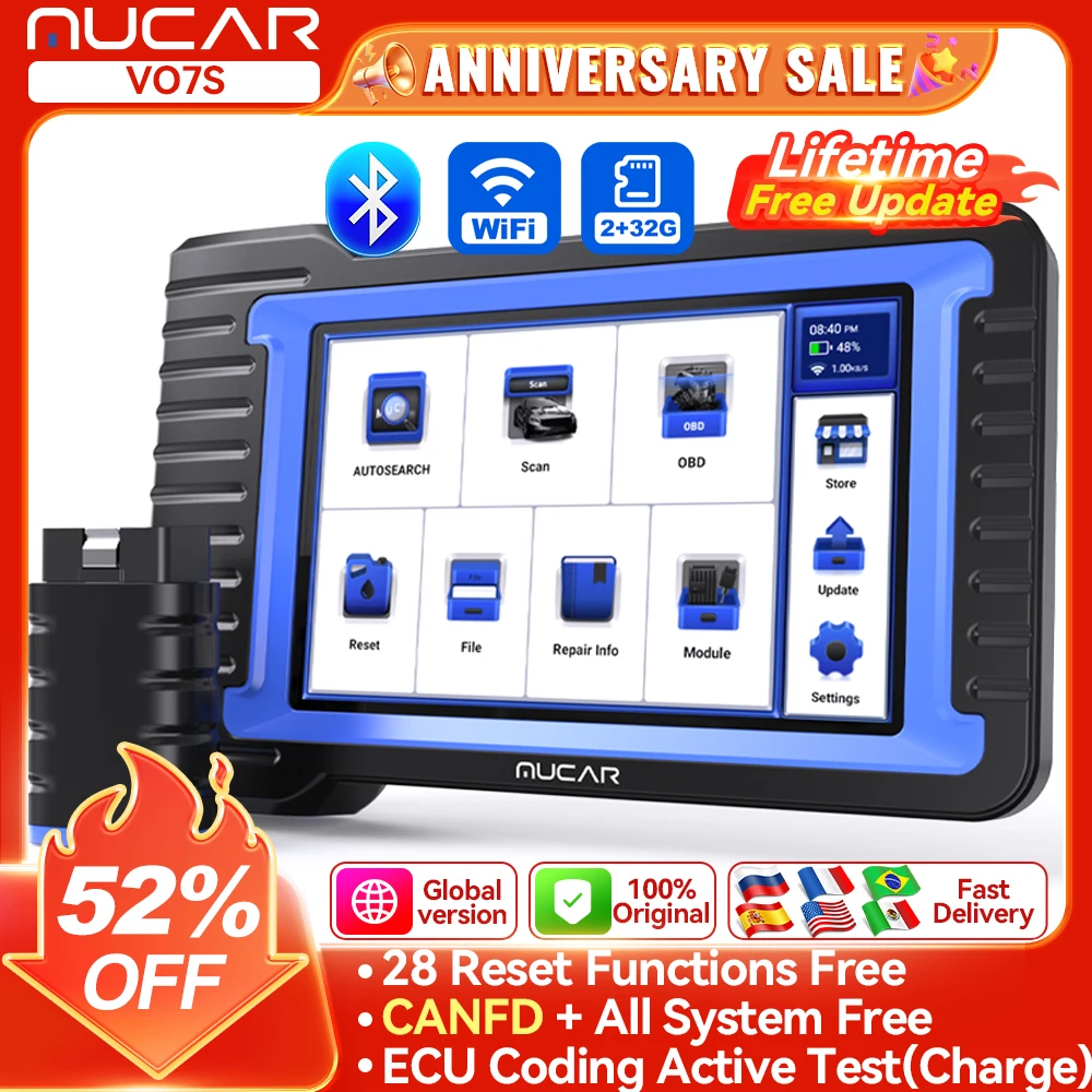 MUCAR VO7S CANFD-Autodiagnosetool, vollständige Systemdiagnose, 28 Resets, Scan-Tool, bidirektionale Steuerungen, ECU-Codierung, OBD2-Scanner