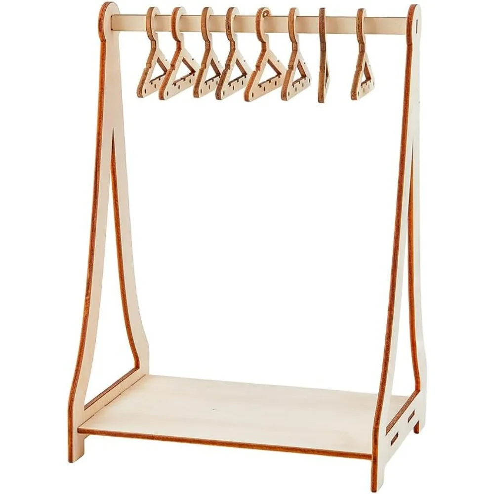 32 Holes Wood Miniature Hangers and Clothes Rack Earring Hanger Rack with 8 Mini Hangers Tabletop Jewelry Display Stand