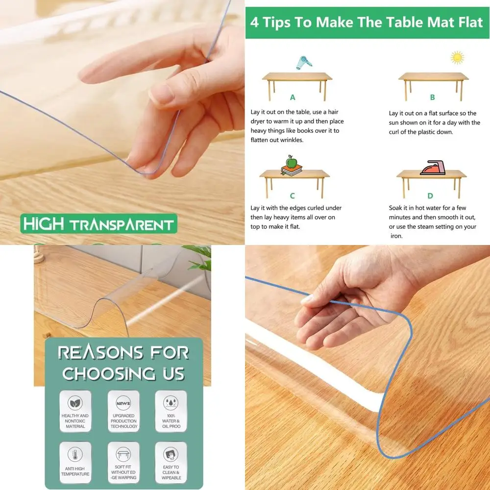 

Durable 1.5mm Clear PVC Table Cover, 52x84 Inches, for Dining, Office, and Kitchen Use - Water-Resistant and Heavy-Duty Protecto