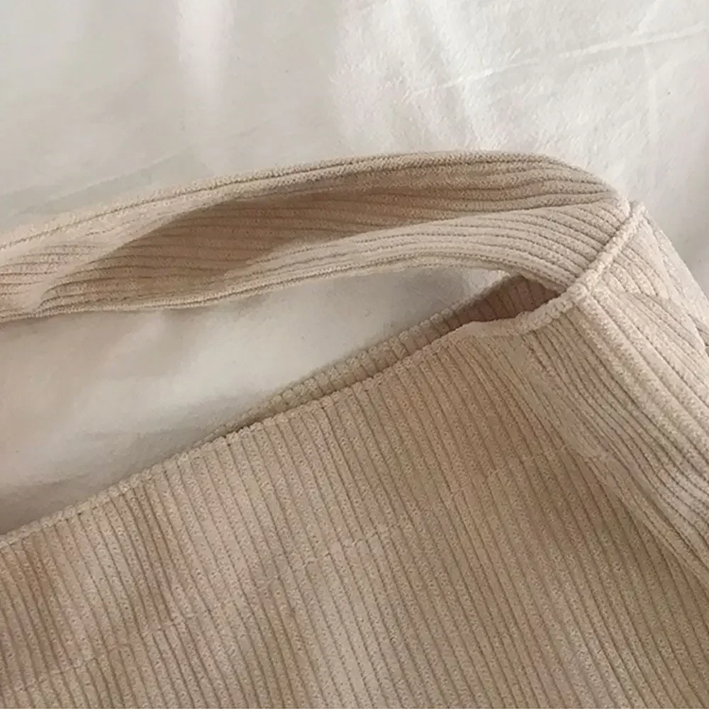 DB7-Sac à Main Souple en Velours Côtelé pour Femme, Fourre-Tout de Grande Capacité pour Étudiantes