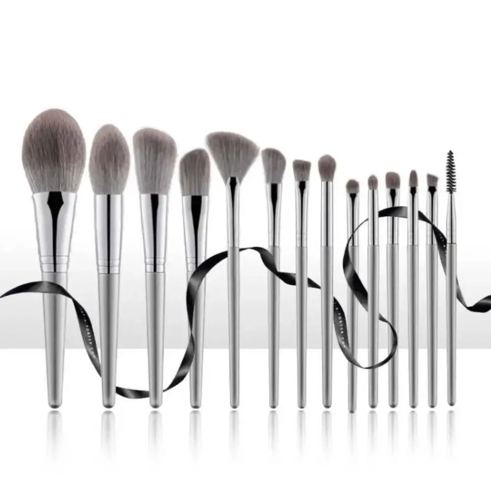 14 pièces/ensemble surligneur maquillage brosse ensemble dessiner sourcils gris Blush brosse moelleux contour mélange brosse femmes outil de beauté