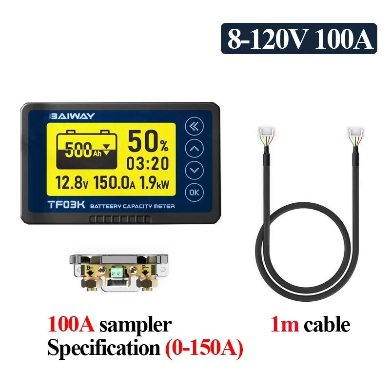 TF03K Coulometer 8-120V 50/100/350/500A Battery Capacity Indicator Voltage Current Display Lithium Lead Acid Battery Detector