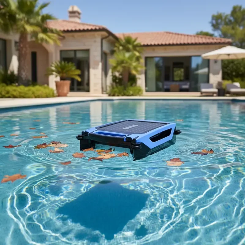 Eco-Friendly Solar Pool Skimmer Robot Dual Charging Mode Automatic Surface Cleaner App Control for Leaves Pollen 20-Hour Work