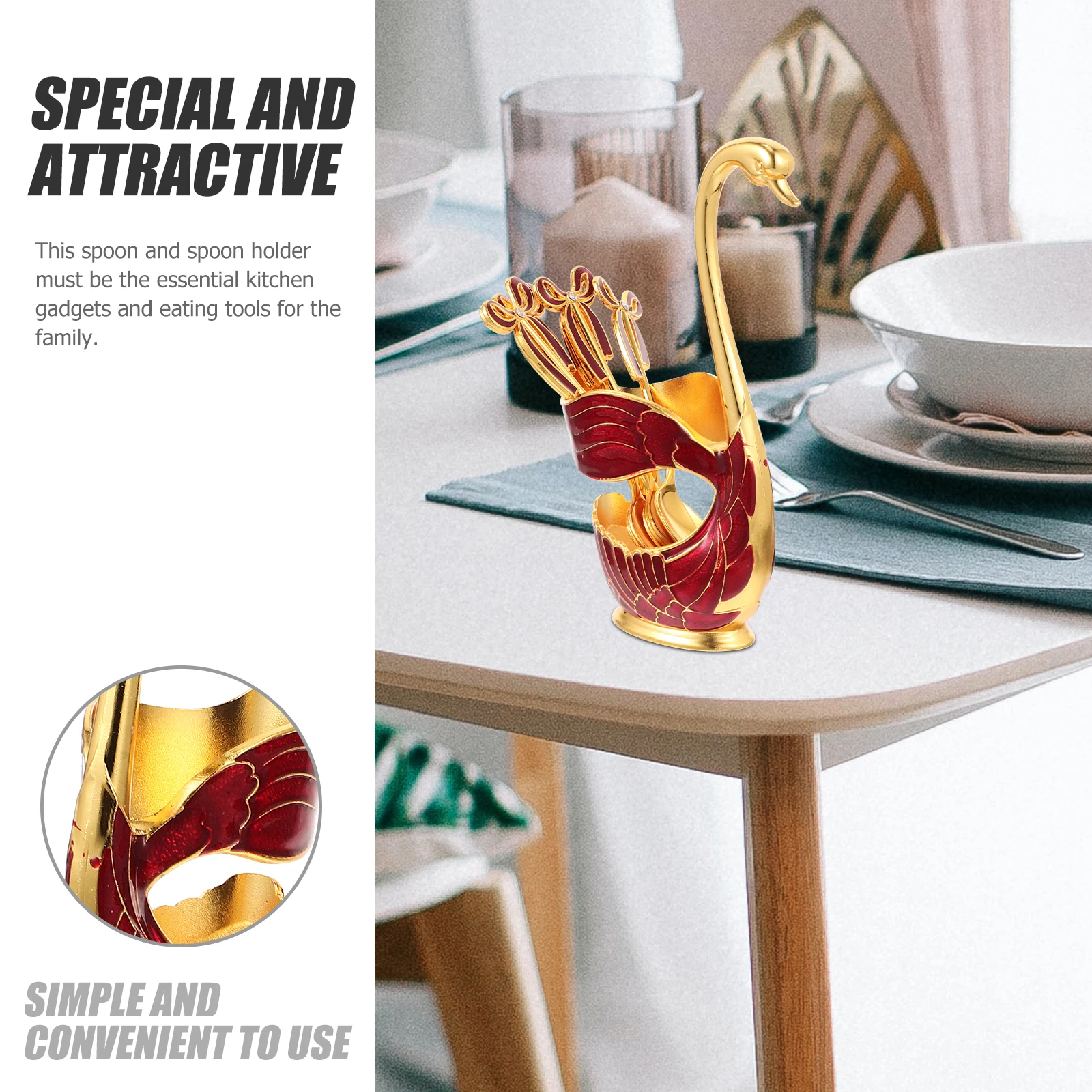 

1 Set Metal Coffee Swan Shape Holder Dessert Storage Rack Alloy Teaspoons Kitchen Mixing Spoon Restaurant Home Use Cake