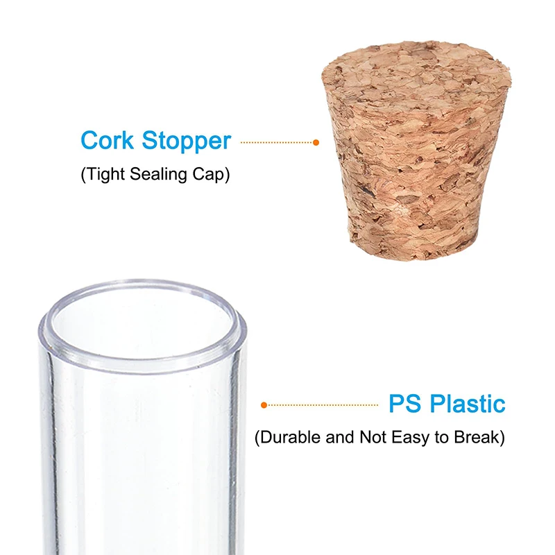 100 Pieces 6ml Plastic Test Tubes with Cork Stoppers 78x13mm Tubes for Scientific Candy Bead Storage Bath Salt Lab Use