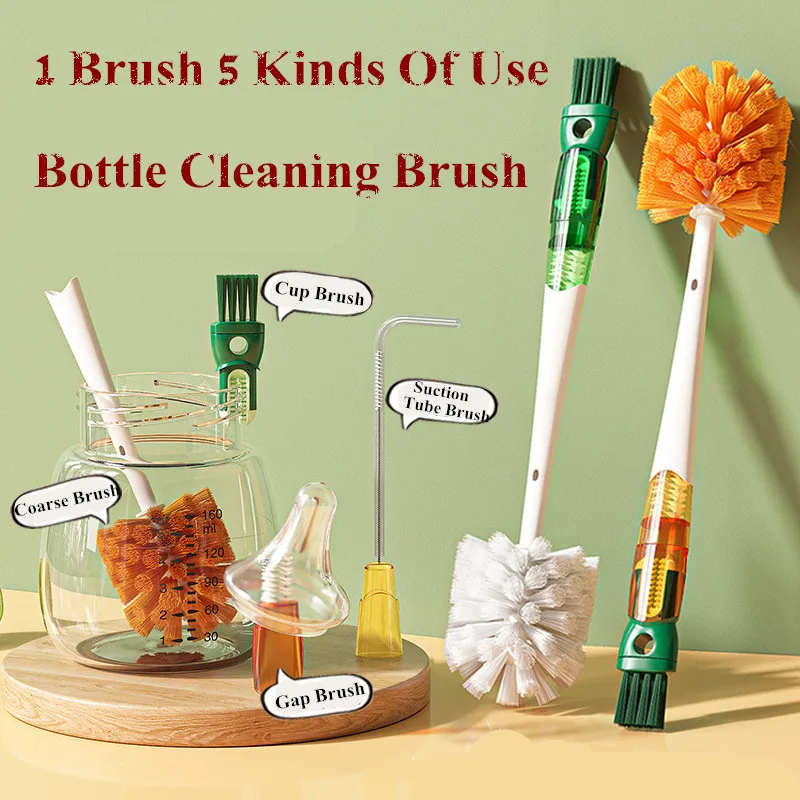 5 in 1 Cleaning Brush for Cups Long Handle Multifunction Brush Bottles Nipple Straw Mug Water Bottle Kitchen Cleaning Tools