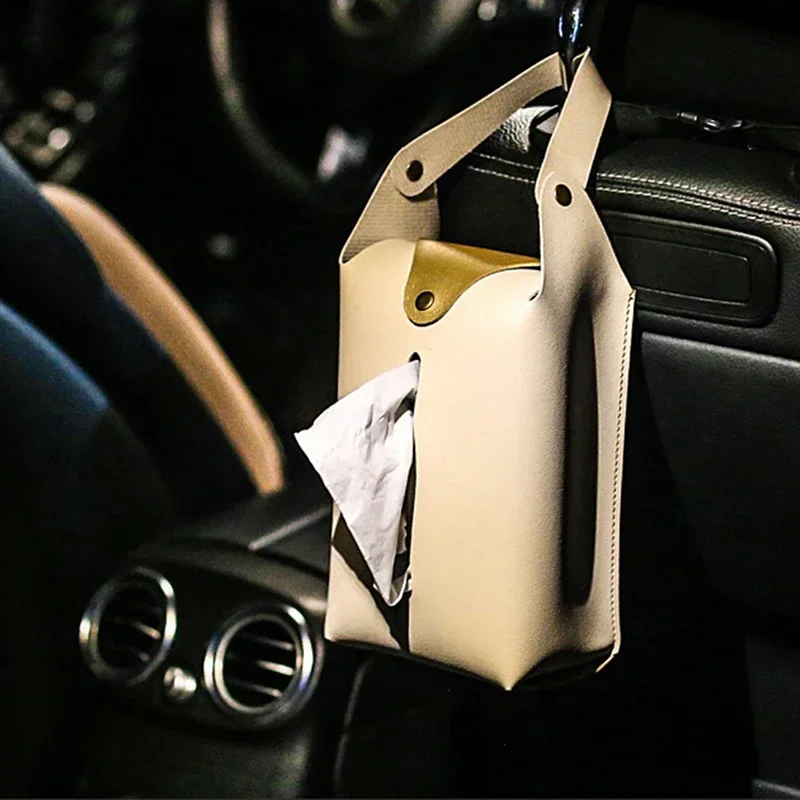 Car Headrest Tissue Holder Leather Paper Towel Storage Bag Family Trip Organizer Decor Vehicle Decoration Tissue Case