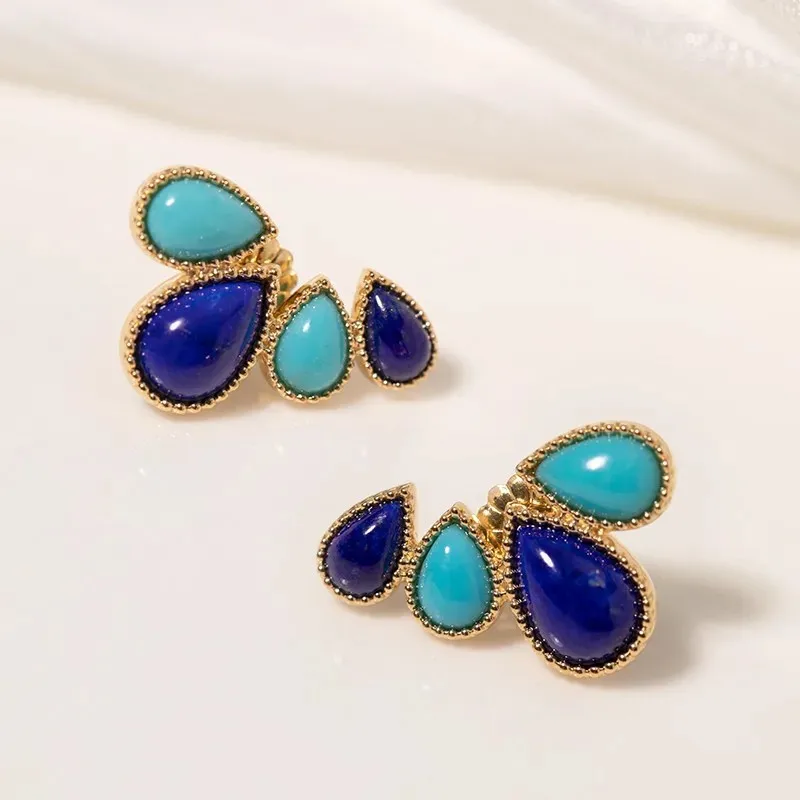 

Elegant Natural Lapis Turquoise Ear Climber Cuff Earring 925 Silver Pin Green Gems Stone Ear Hoop Dangle Earring Unique Jewelry