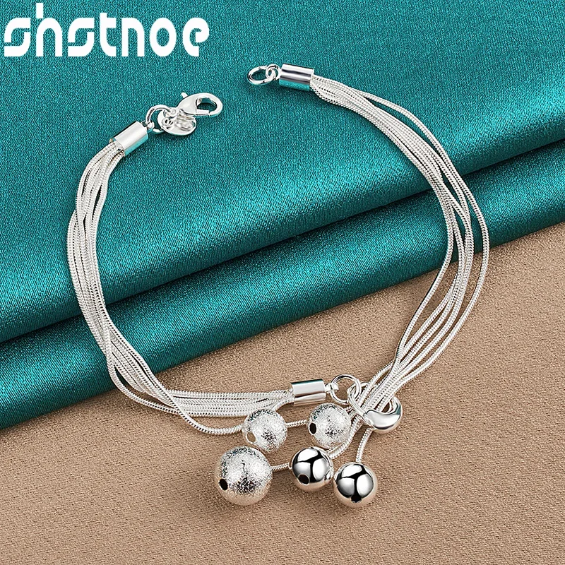 

SHSTONE 925 Sterling Silver Bead Snake Chain Bracelets Bangle Women Fashion Charm Jewelry Birthday Party Wedding Engagement Gift