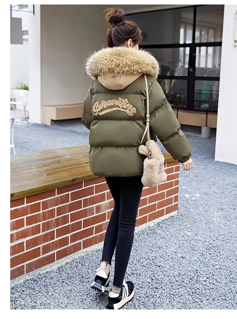 Down Cotton Jacket For Women Short Thickened 2026 Winter New Big Fur Collar Loose Cotton Coat Women's Warm Hooded Jackets Parker