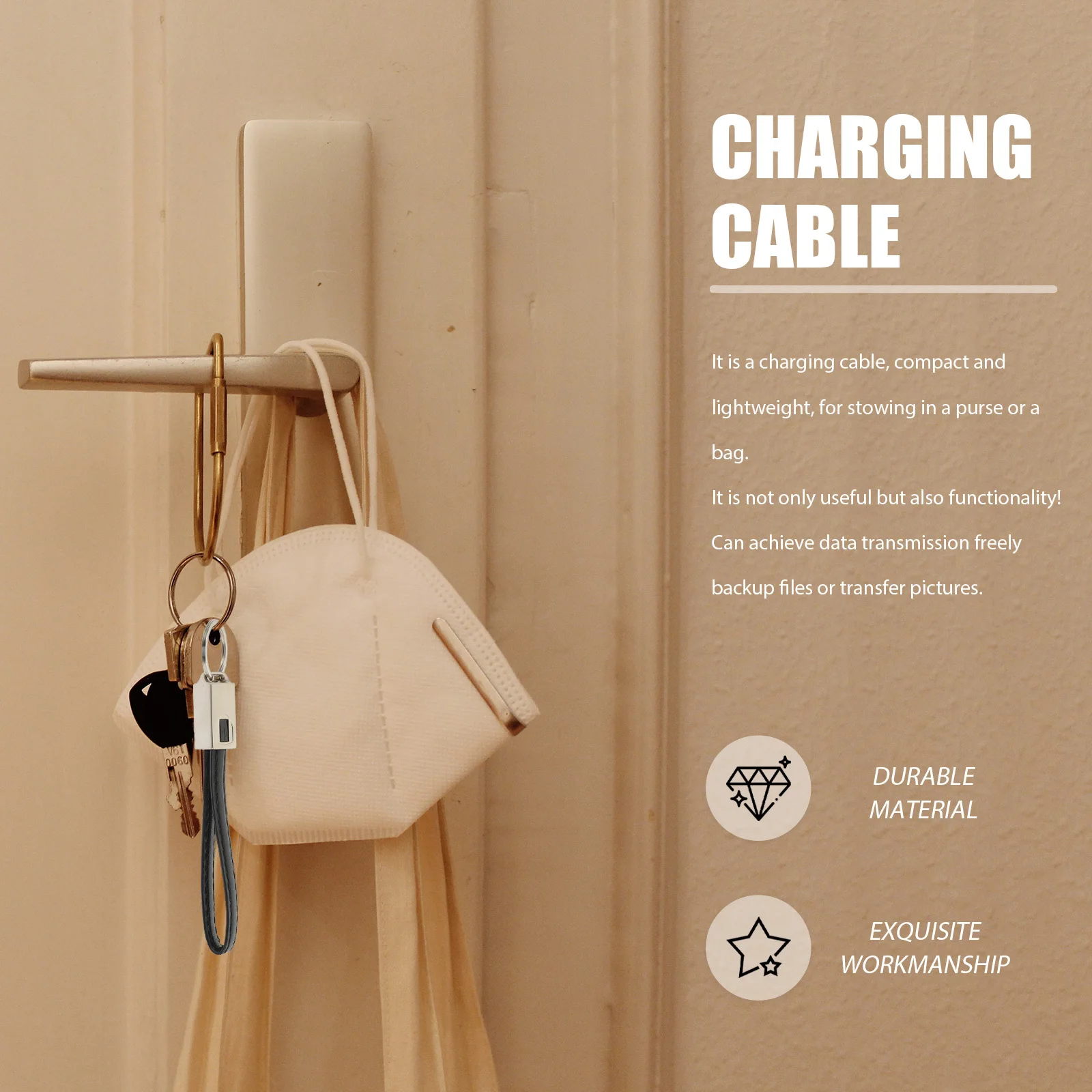 

Keychain Data Cable Mobile Phone Charging Cable Compact Lightweight USB Cord for Fast Charging and Data Transfer