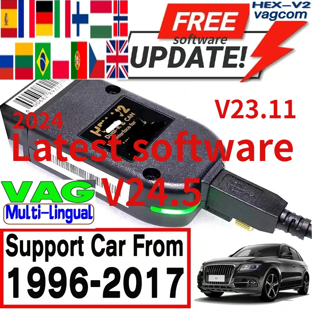 NEW V24.5/V23.3.1 FORVAGCOM Interface VC/ds CAN Hex/V2 Update FOR V/W For AUDI/Skoda Seat Multi-Language Car Auto Diagnostics