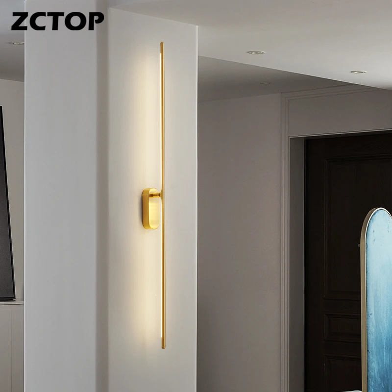 LED Long Strip Wall Lamp Full Copper Rotatable Wall Light For Living Room Bedroom Bedside Aisle Corridor Indoor Decor Led Sconce