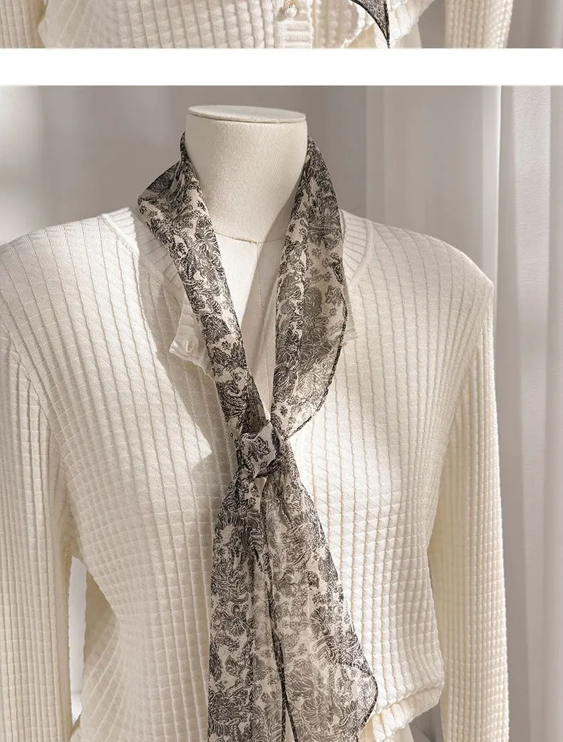 

Шелковый шарф с рисунком в стиле туши, шарф из тутового шелка, аксессуар-воротник с завязками.