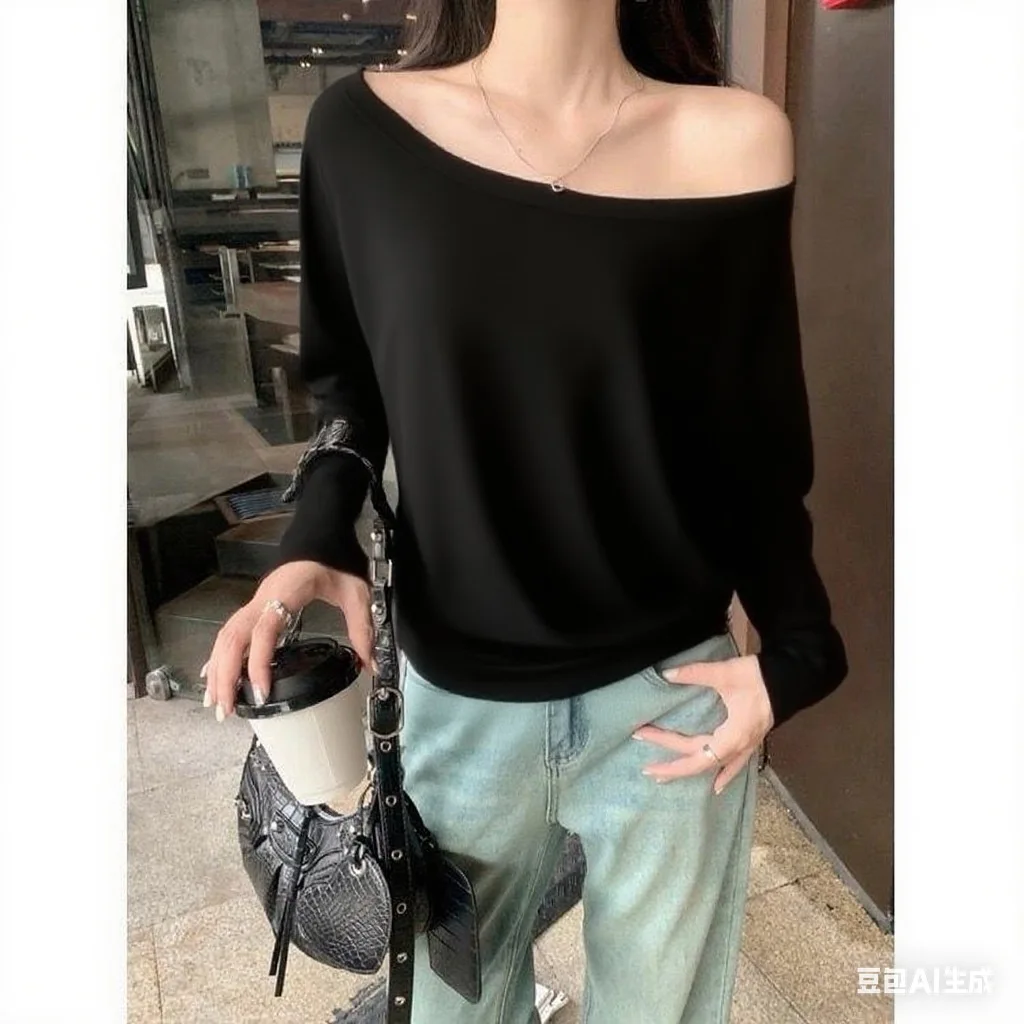 Oversize Off shoulder Long sleeve T shirt Women Solid color Casual Tops Lady Spring Autumn Basic Tees Korean style Youth Blouses
