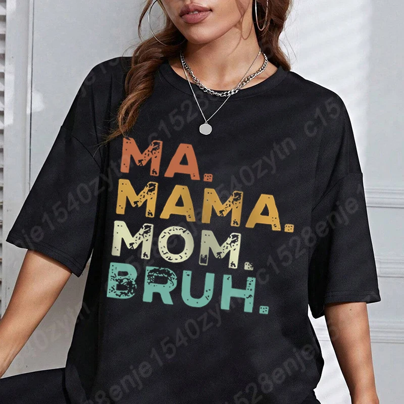 

Ma Mama Mom Bruh Graphic T-shirt, Ladies Summer Short Sleeve Round Neck T Shirt, Women's Pure Color Oversized Tops