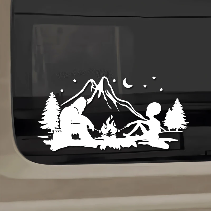 Alien and Bigfoot campfire camping Outdoor adventure designs, outdoor adventure stickers nature themed decorations durable vinyl