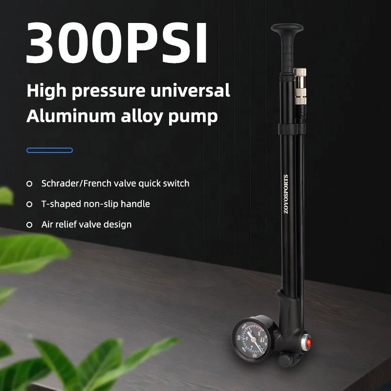 ZOYOSPORTS High Pressure 300 PSI For Front Fork And Rear Suspension Air Shocks Pump With Gauge Portable Bike Bicycle Pump