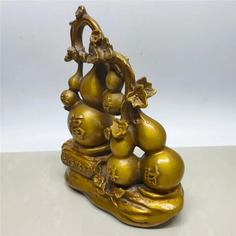 Brass gourd ornament, five blessings come to the home, good fortune arrives, decoration for living room, entrance, shop, desktop