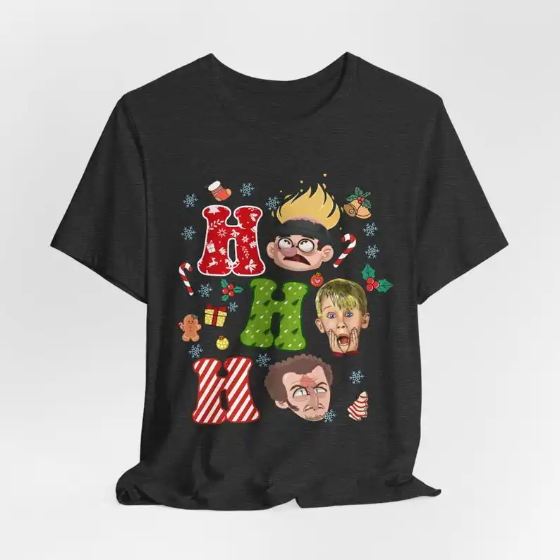 تي شيرت Home Alone لعيد الميلاد: تي شيرت برسومات ممتعة للجنسين، شخصية لطيفة عادية، أزياء كاجوال فضفاضة وفريدة من نوعها، طراز جديد
