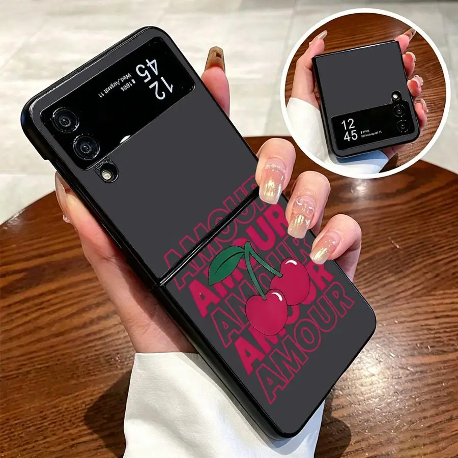 Cherry Amour Letter Back Phone Cover Funda Case for Samsung Galaxy Z Flip 8 Z Fold 8 7 6 5 4 3 Flip3 Flip6 Flip5 Flip4 Z Flip 7