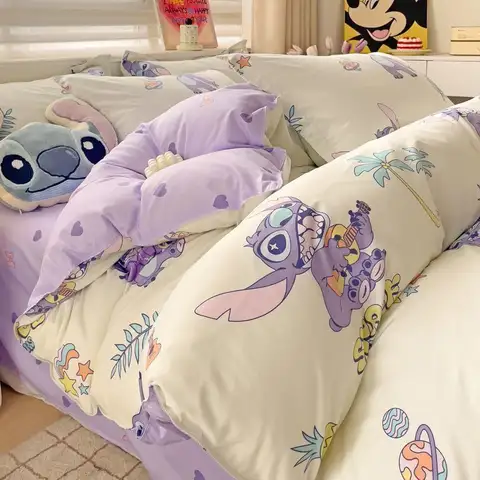 Disney Stitch Duvet Cover Set Cartoon Mickey Mouse Bed Linen Quilt Cover Pillowcase Set Toy Store Bedding Set Full Queen Size
