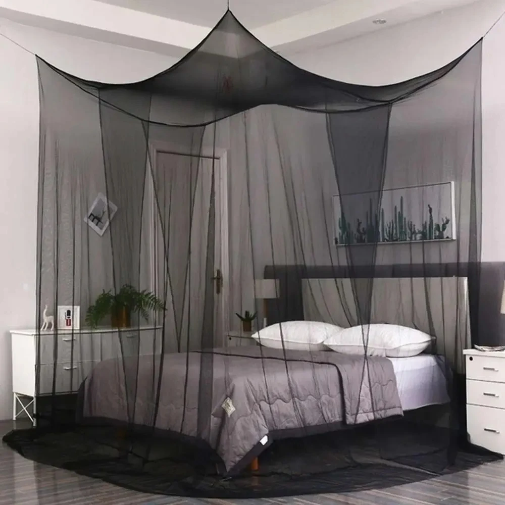 Zanzariera in cotone a quattro porte Sexy baldacchino quadrato-King/Queen Size letto matrimoniale, elegante rete bianca del palazzo per prevenire la