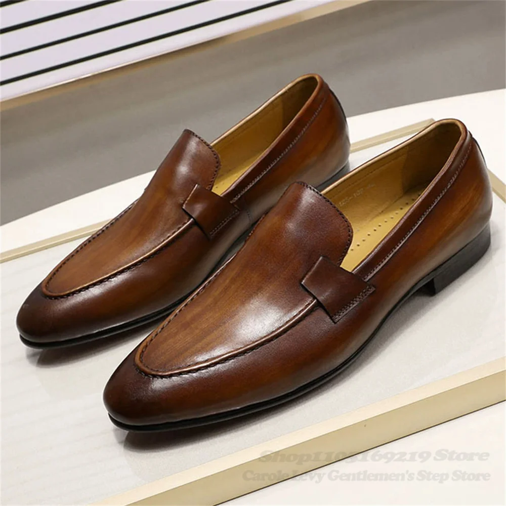 

Brown Penny Loafers Leather Shoes Men Genuine Leather Slip On Elegant Solid Color Wedding Casual Business Formal Banquet Shoes