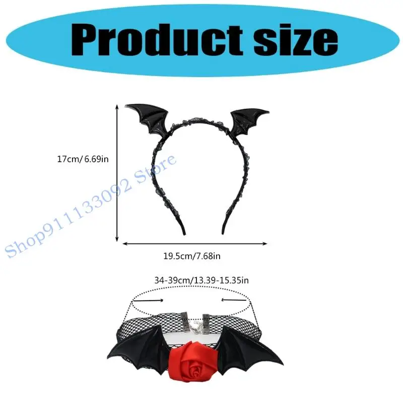 H9ed adultos trajes do diabo conjunto acessórios diabo morcego bandana flor renda gargantilha para role play halloween cosplay