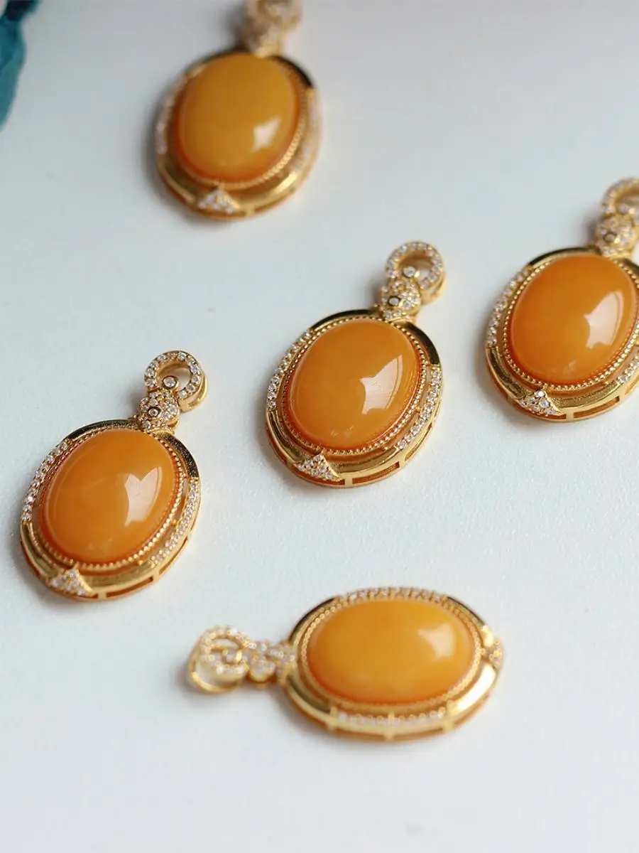 collier-pendentif-classique-en-ambre-naturel-forme-Œuf-argent-s925-incruste-d'huile-de-poulet-jaune-bijoux-et-accessoires-de-mode-pour-femme