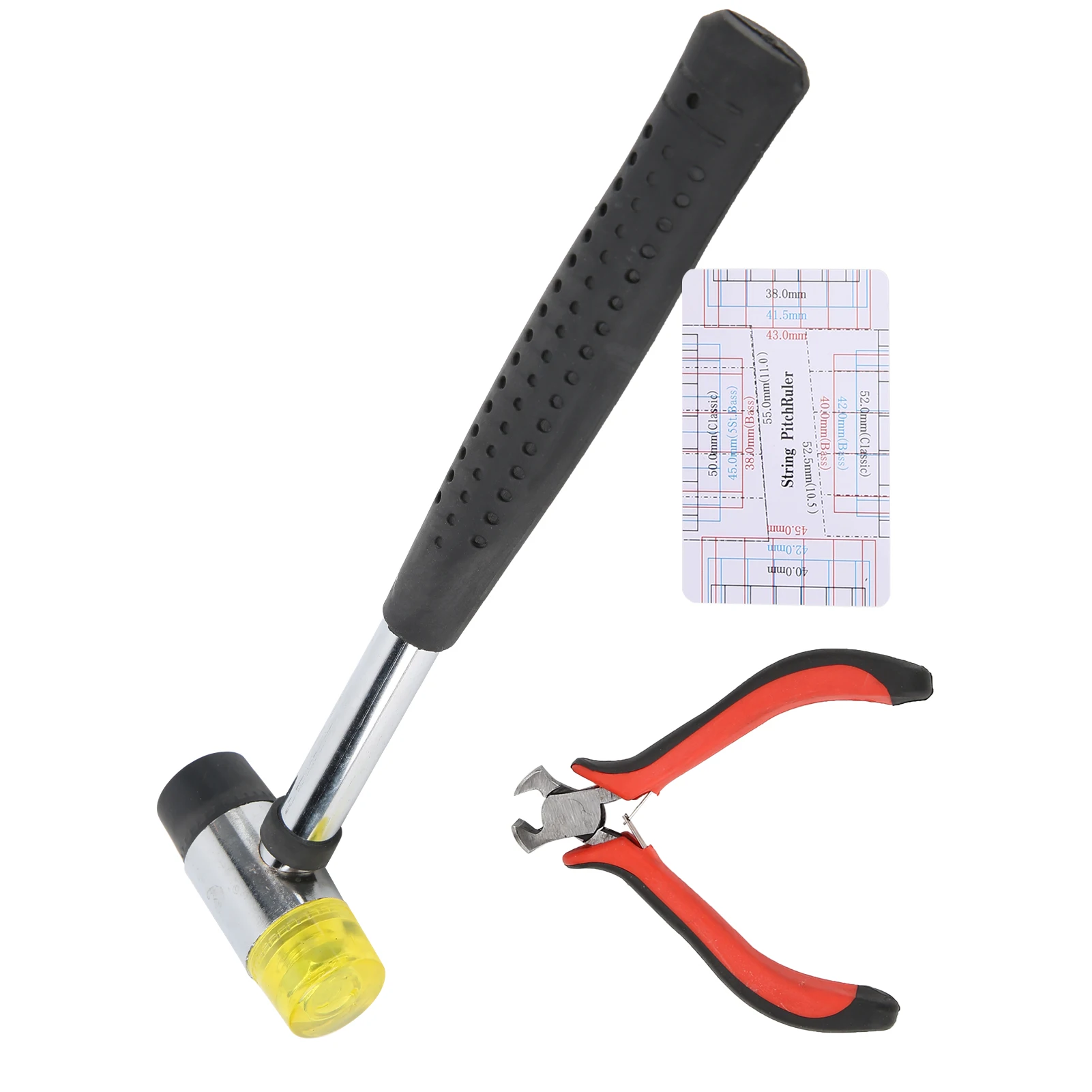 Gitarren-Reparatur-Werkzeug-Set, schlagfester, ergonomischer Griff mit Doppelkopf-Hammer-Set für Bass String Action Lineal Gauge