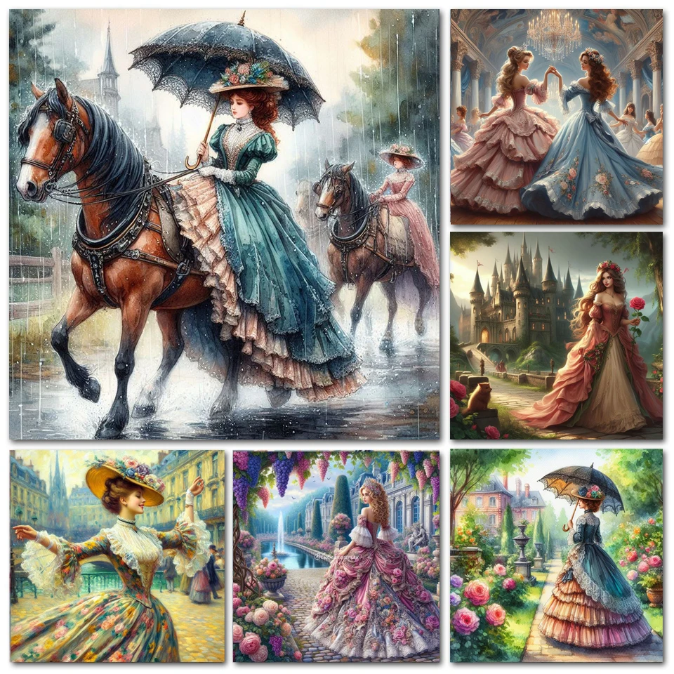 Victorian Lady Diamond Painting Beautiful Vintage Woman New Beads Embroidery Mosaic 5D Full Diamond Cross Stitch Kits Wall Art