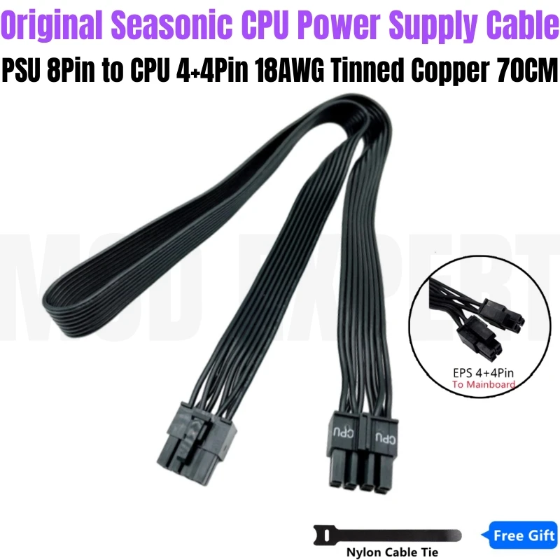 

Original Seasonic CPU Power Cable 4+4Pin 8Pin 70CM for Prime SnowSilent 750 Titanium, 650 Platinum, 550 Gold Modular PSU