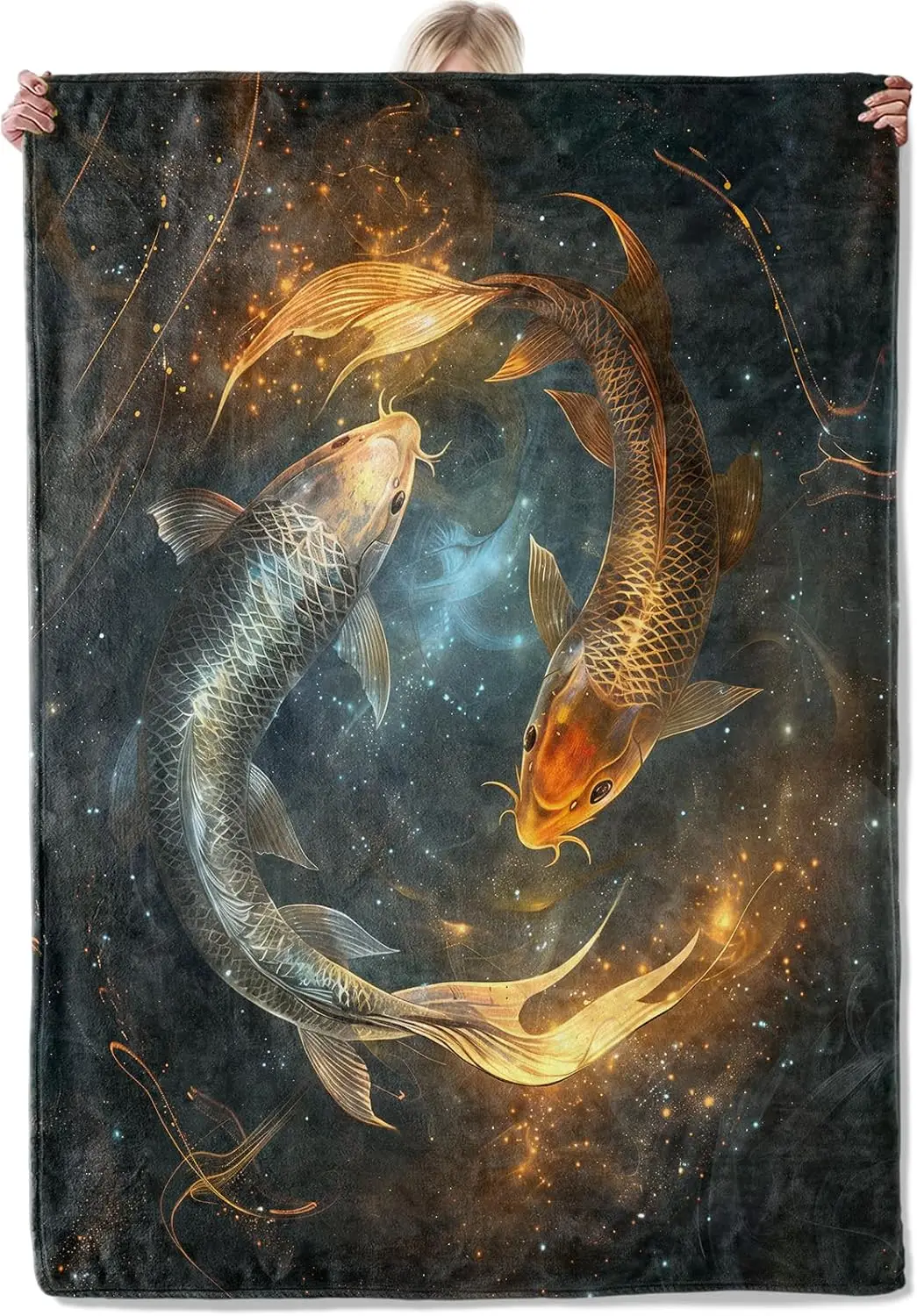 Galaxy Koi Fish Throw Blanket Gifts for Women Adults Girls, Soft Fuzzy Warm Cozy Flannel Blankets for Bedroom, Travel,