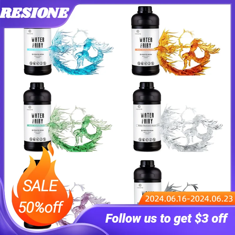 

Resione Water Fairy Non-cracking Water Washable 3d UV Resin Liquid For LCD SLA DLP Elegoo Anycubic 3d Printer Photopolymer Resin