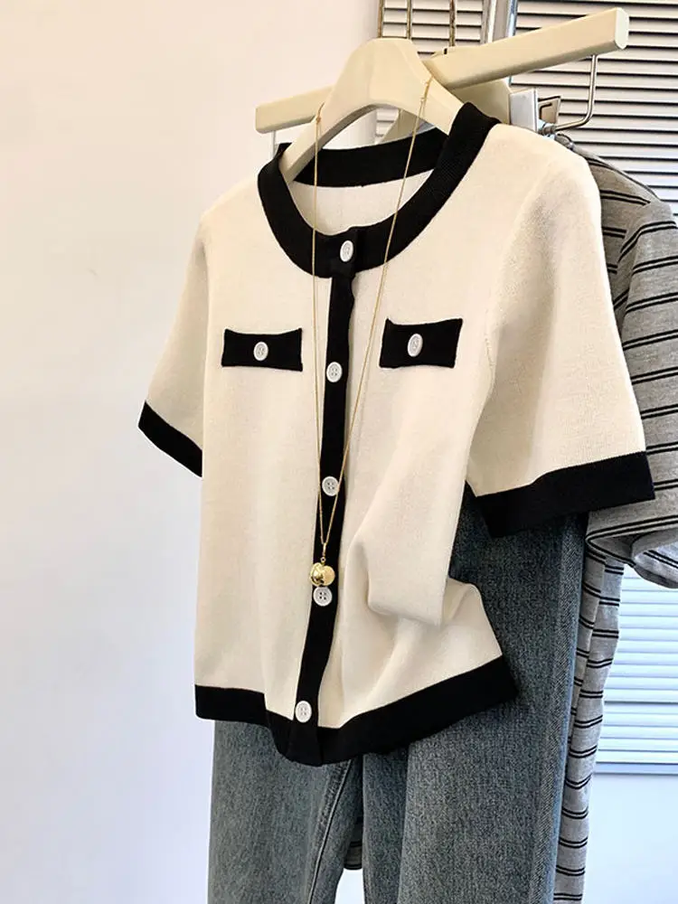 

Свободная футболка ort Sve, женская летняя футболка с базовым слоем, корейский топ на пуговицах, повседневная одежда, тонкая ткань, круглый дизайн, Ne Design