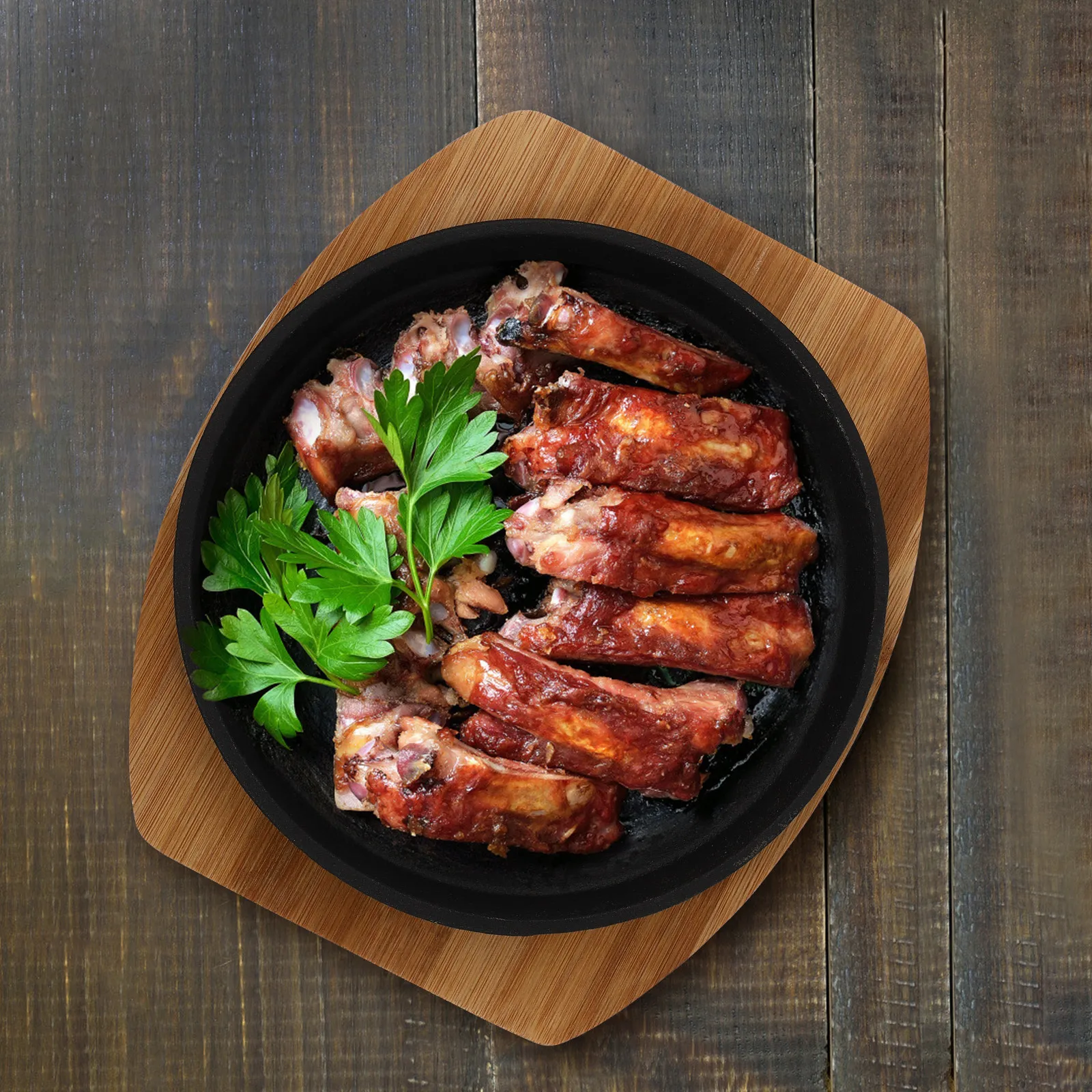 

1Set Steak Teppanyaki Tray Heavy Duty Cast Iron Roasting Tray Round Bbq Grill Plate Suitable for Restaurant Outdoor Barbecue