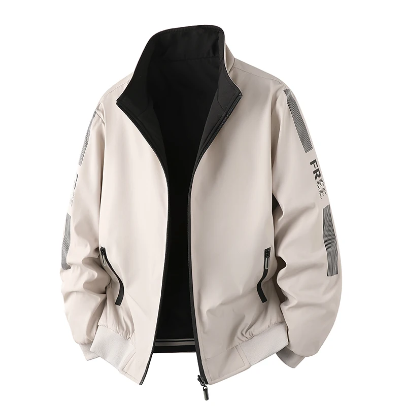 

New Spring Autumn Men Casual Outerwear Double-sided Wear Casual Stand Collar Jacket Men's Outdoor Hiking Jacket Plor Size Top