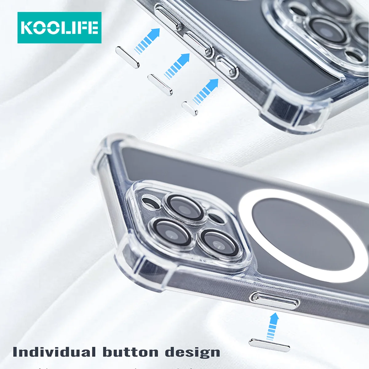 Koolife Four-Corner Anti-Fall Mobile Phone 保护壳 with Magnetic Charging and Lens Film for iPhone 12 13 14 15 16 Promax