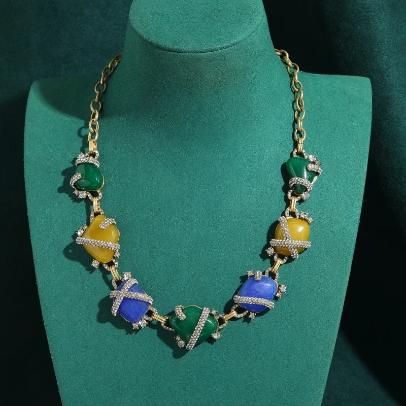

Vintage Colorful Choker Necklaces Natural Stone Antique Irregular Natural Stone Elegant Mother's Day Party Gold Plated Jewelry