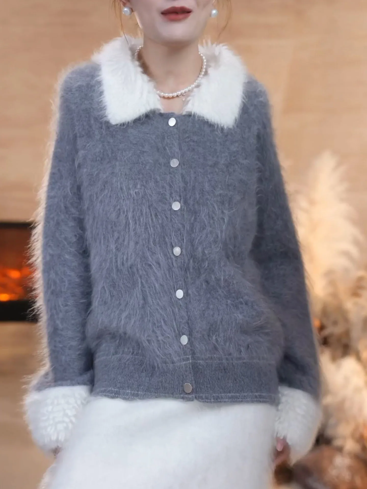 

Осенне-зимний кардиган большого размера с отложным воротником, длинными рукавами и меховой отделкой, женская верхняя одежда в корейском стиле, комфортный, разноцветный.