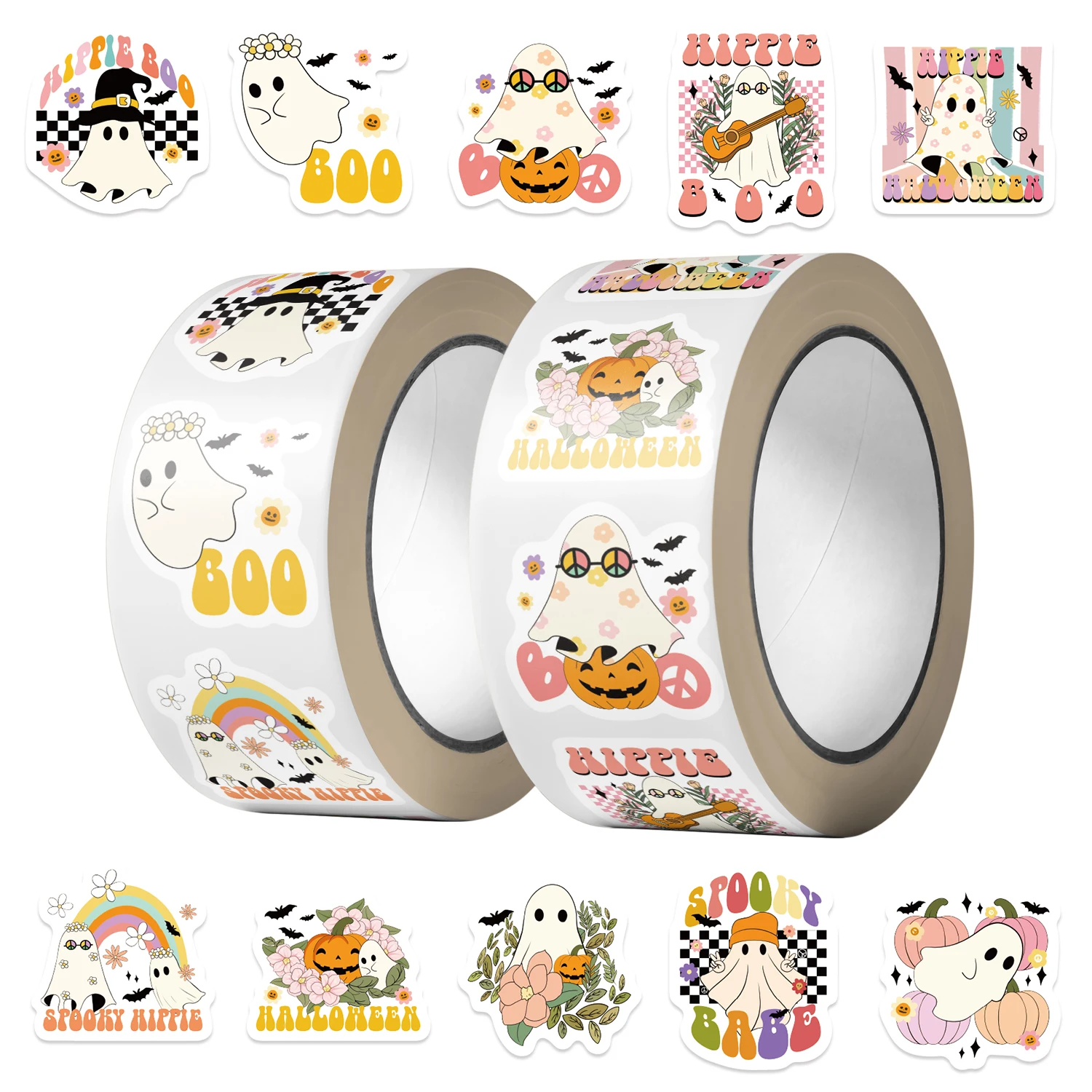 500pcs 히피 소름 끼치는 부 유령 스티커 롤 할로윈 데칼 스티커 노트북 물병 전화 컴퓨터 데칼