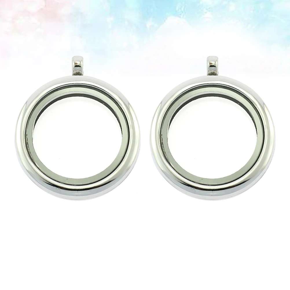 

2pcs Alloy Glass Necklace Parts Funny Photo Box Round Pendant Accessories Creative Jewelry Components For Women White Golden